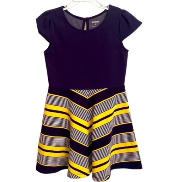 GYMBOREE Girl's Youth Casual Navy Blue Yellow White Cap Sleeve Dress Size 7-8 - Picture 1 of 10